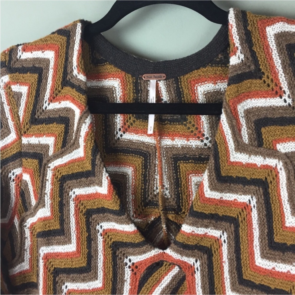 NWT Free People Rhiannon Retro Chevron Knit Bell Sleeve Mini Dress Size Small - Picture 6 of 8